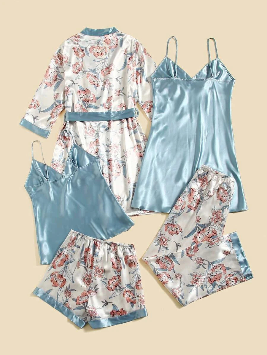 Floral Print Belted Satin Robe & Cami Top & Night Dress & Pants & Shor –  Simple Home and Stuff